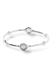 Sterling Silver Bezel Set Mother of Pearl & Diamond Halo Bangle - 0.24 ctw