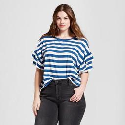 plus size blue and white striped shirt