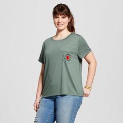 Women's Plus Size "Break It Buy It" Embroidered Pocket Graphic T-Shirt Moss Green - Modern Lux