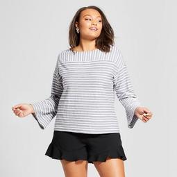 Women's Plus Size Long Sleeve Striped Button-Back Top - A New Day™