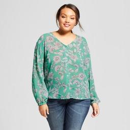 Women's Plus Size Floral Chiffon Long Sleeve  Blouse - A New Day™ Green