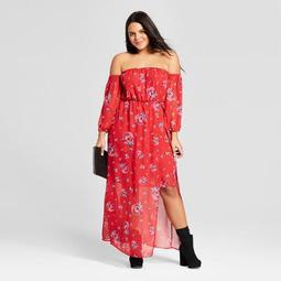Women's Plus Size Off the Shoulder Dress - Xhilaration™ Red Floral