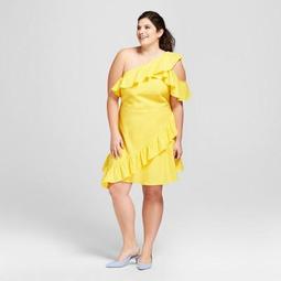 Women's Plus Size One Shoulder Ruffle Dress - A New Day™ Yellow