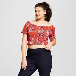 Women's Plus Size Short Sleeve Floral Print Smocked Top - Xhilaration™ Red