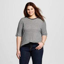 Women's Plus Size Elbow Sleeve Linen T-Shirt Black - Who What Wear™
