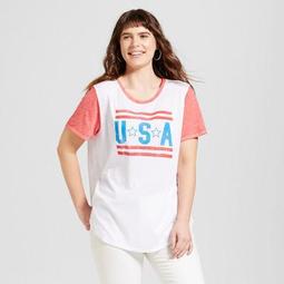 Women's Plus Size USA Americana Ringer T-Shirt White - Modern Lux