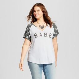 Women's Plus Size Babe Split Neck Graphic T-Shirt White - Grayson Threads (Juniors')