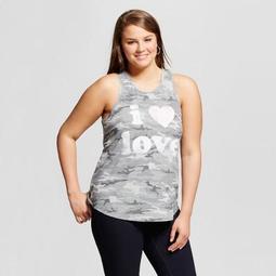 Women's Plus Size I Heart Love Camo Graphic Tank Top Gray - Grayson Threads (Juniors')