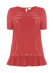 **Juna Rose Curve Red Frill Sleeve Top