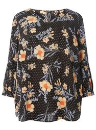 DP Curve Black Lily Floral Puff Sleeve Blouse