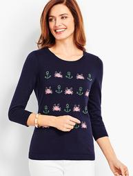 Seashore Embroidered Crewneck Sweater