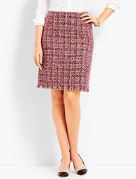Tweed Fringe-Hem A-Line Skirt