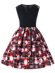Christmas Plus Size Sleeveless 50s Swing Dress - Red - Xl