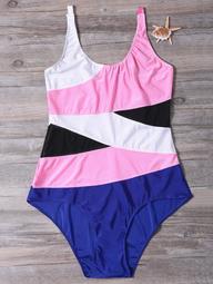Brief Stripe Color Block Swimsuit For Women - 3xl