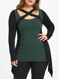 Plus Size Marled Criss Cross T-shirt - Green - 2xl