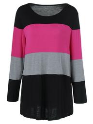 Plus Size Colorful Striped Comfy T-Shirt - Black And Pink - Xl