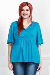 Stylish Plus Size Flare Sleeve Solid Color V-Neck Blouse For Women - Lake Blue - Xl