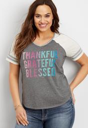 plus size football tee with thankful graphic