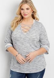 plus size spacedye lace up tee