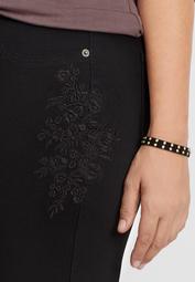 DenimFlex&trade; plus size black jegging with floral embroidery