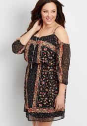 plus size cold shoulder floral chiffon dress