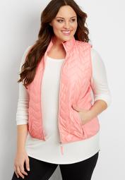plus size chevron puffer vest with stretchy sides