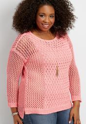 plus size open stitched pullover sweater