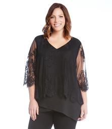 Plus Size Lace Overlay Asymmetric Top