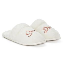 Women's love this life Embroidered Faux Fur Slippers