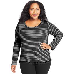 Plus Size Just My Size Lace Trim Long Sleeve Top