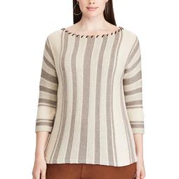 Plus Size Chaps Striped Cotton-Blend Sweater