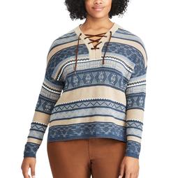 Plus Size Chaps Striped Lace-Up Sweater
