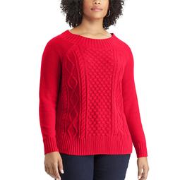 Plus Size Chaps Cable-Knit Crewneck Sweater
