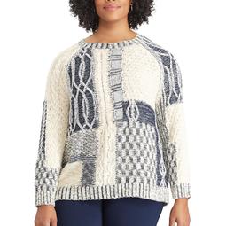 Plus Size Chaps Patchwork Crewneck Sweater