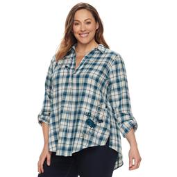 Plus Size SONOMA Goods for Life™ Embroidered Plaid Shirt