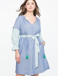 Striped Sleeve Easy Dress with Tie Detail