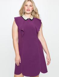 Embellished Collar Dress with Ruffle Detail