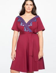 Studio Embroidered Faux Wrap Dress