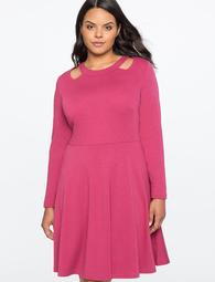 Cut Out Neckline Fit and Flare Dress