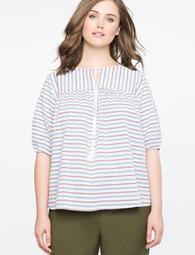 Striped Puff Sleeve Top with Tassels