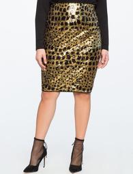 Leopard Sequin Column Skirt