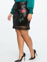 Tassel Hem Sequin Skirt with Embroidery