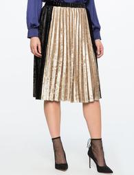 Pleated Velvet Midi Skirt with Color Block Detail