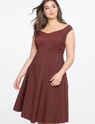 Sleeveless Jacquard Fit and Flare Dress