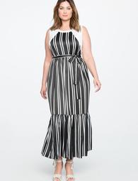 Pleated Maxi Dress with Tie Waist Detail