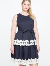 Lace Trim Fit and Flare Dress