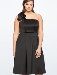 Bow One Shoulder Fit and Flare Dress