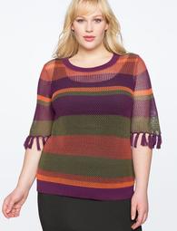 Stripe Pointelle Sweater with Tassels