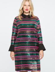 Striped Sequin Dress with Collar