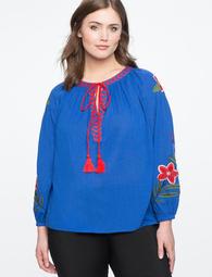 Embroidered Peasant Sleeve Blouse